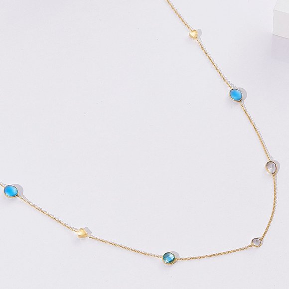 🌟18K Gold Tone Semiprecious Stone Strand Necklace - Picture 3 of 8